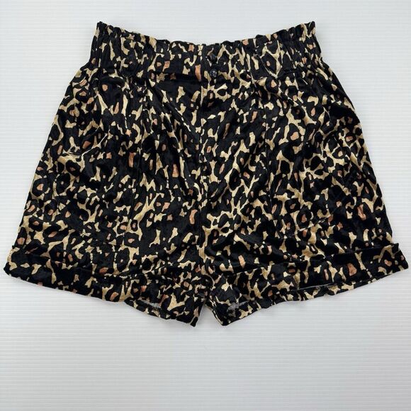 MINKPINK Leopard Velvet Shorts L High Waist Button Front Pockets NWT Animal - Picture 2 of 10